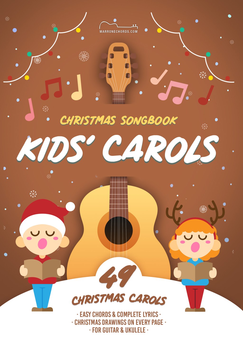 Kids’ Carols Songbook with easy chords and Christmas illustrations (MarroneChords.com)